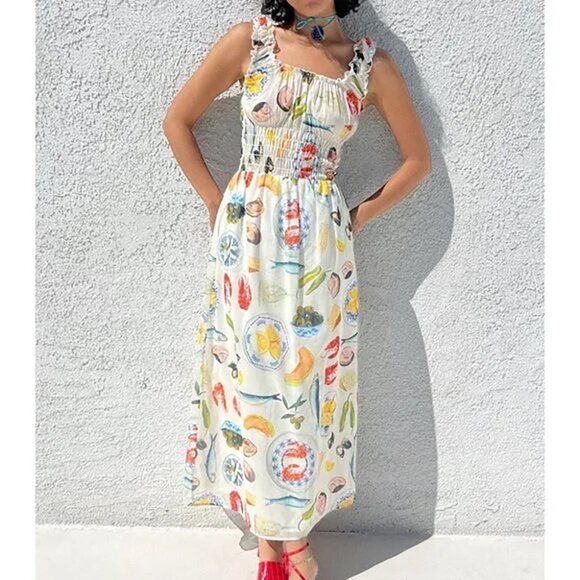 Lisa Says Gah Dresses & Skirts - Lisa Says Gah Annie Food Print Maxi Dress Tapas Ivory Lemon Olive Fruit S